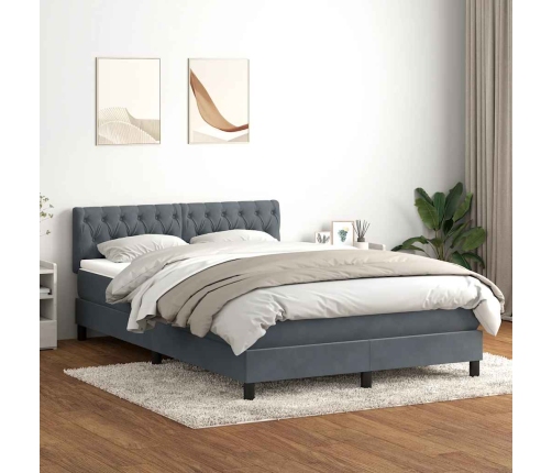 Cama box spring con colchón terciopelo gris oscuro 160x220 cm