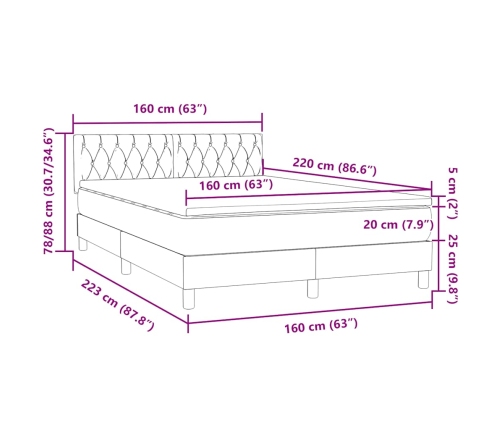 Cama box spring con colchón terciopelo negro 160x220 cm