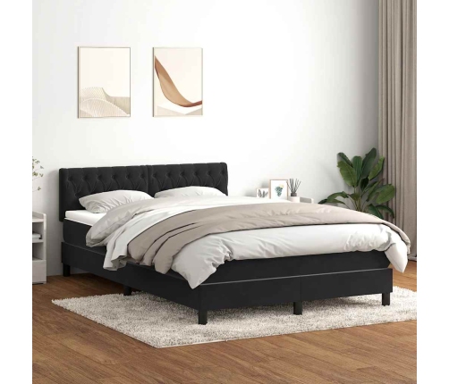 Cama box spring con colchón terciopelo negro 160x220 cm