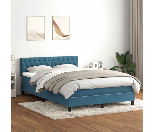 Cama box spring con colchón terciopelo azul oscuro 160x220 cm