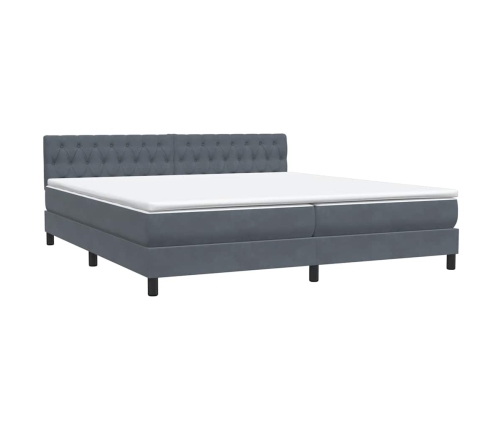 Cama box spring con colchón terciopelo gris oscuro 180x220 cm