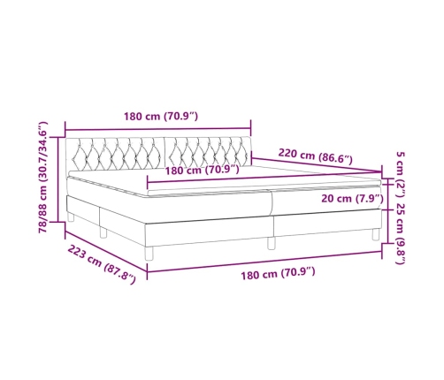 Cama box spring con colchón terciopelo rosa 180x220 cm