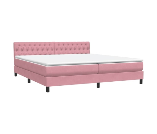 Cama box spring con colchón terciopelo rosa 180x220 cm