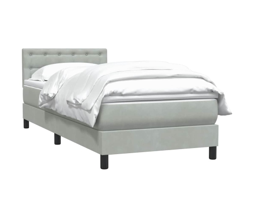 Cama box spring con colchón terciopelo gris claro 80x210 cm