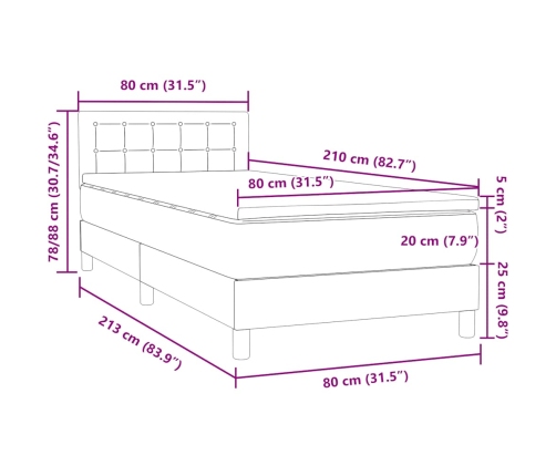 Cama box spring con colchón terciopelo verde oscuro 80x210 cm