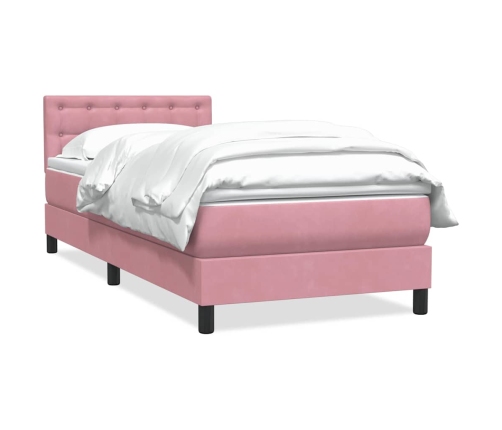 Cama box spring con colchón terciopelo rosa 80x210 cm