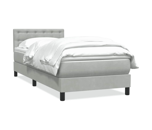 Cama box spring con colchón terciopelo gris claro 90x210 cm