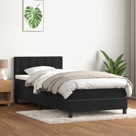 Cama box spring con colchón cuero sintético negro 90x210 cm