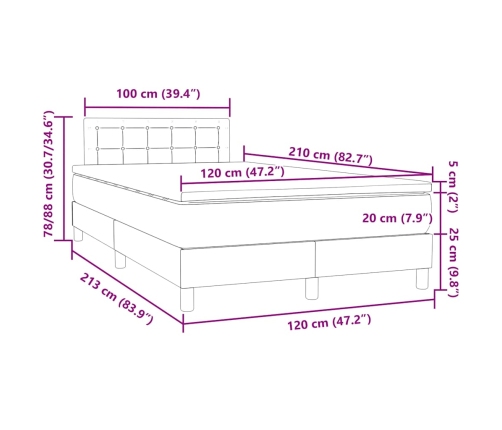 Cama box spring con colchón terciopelo gris claro 120x210 cm