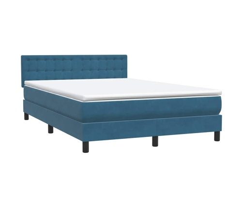 Cama box spring con colchón terciopelo azul oscuro 140x210 cm