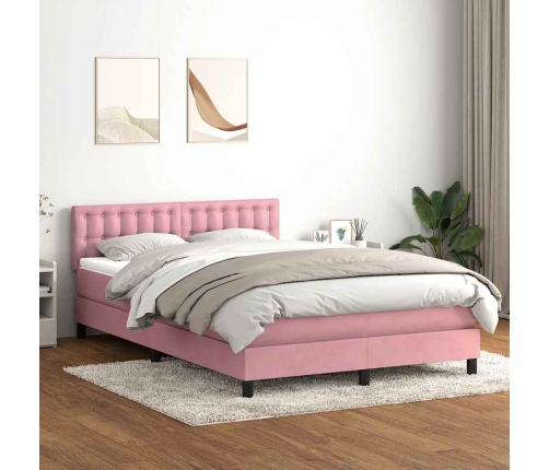 Cama box spring con colchón terciopelo rosa 140x210 cm