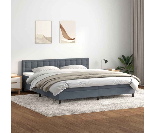 Cama box spring con colchón terciopelo gris oscuro 180x210 cm