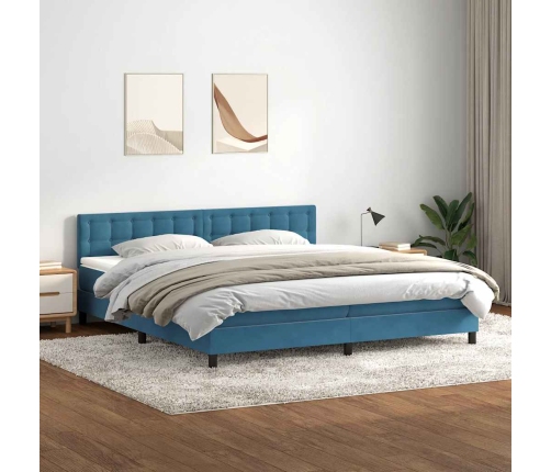 Cama box spring con colchón terciopelo azul oscuro 180x210 cm