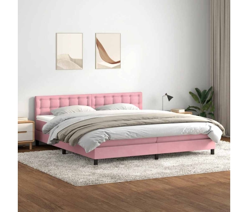 Cama box spring con colchón terciopelo rosa 180x210 cm