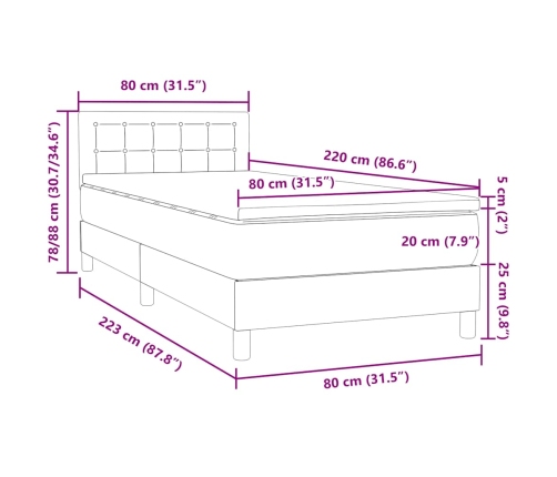 Cama box spring con colchón terciopelo verde oscuro 80x220 cm