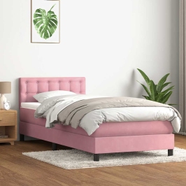 Cama box spring con colchón terciopelo rosa 80x220 cm