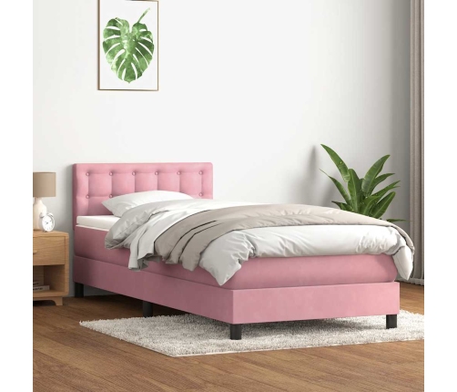 Cama box spring con colchón terciopelo rosa 80x220 cm