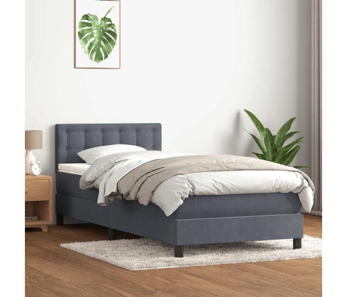 Cama box spring con colchón terciopelo gris oscuro 90x220 cm