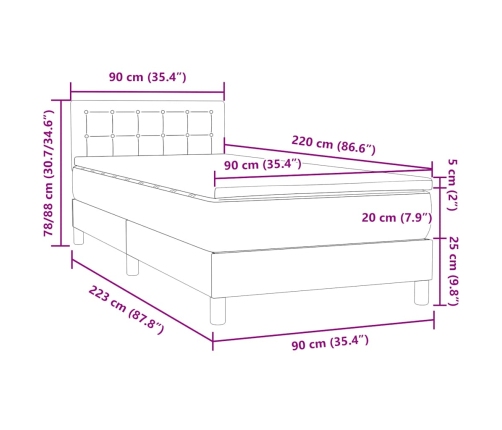 Cama box spring con colchón terciopelo verde oscuro 90x220 cm