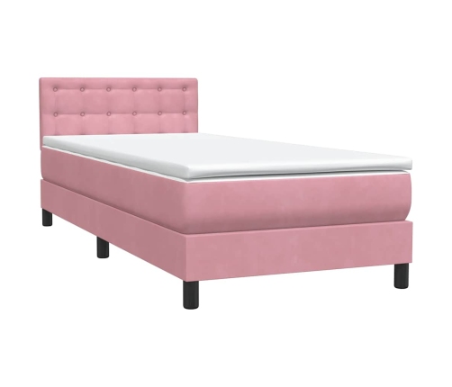 Cama box spring con colchón terciopelo rosa 90x220 cm