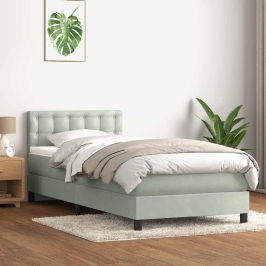 Cama box spring con colchón terciopelo gris claro 100x220 cm