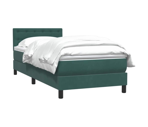 Cama box spring con colchón terciopelo verde oscuro 100x220 cm