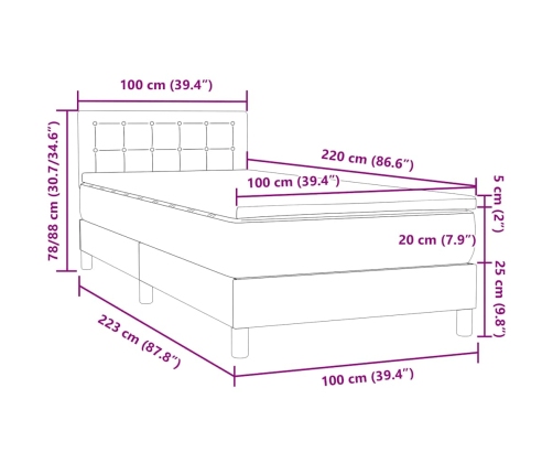 Cama box spring con colchón terciopelo verde oscuro 100x220 cm