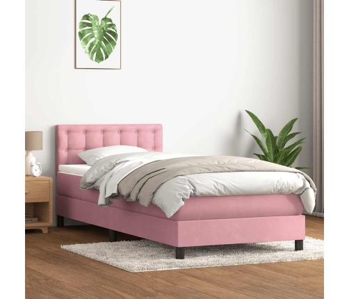 Cama box spring con colchón terciopelo rosa 100x220 cm