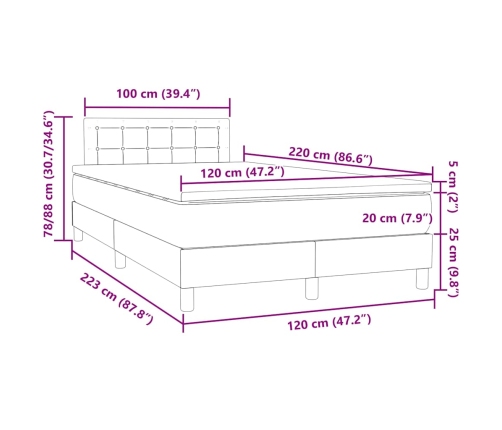 Cama box spring con colchón terciopelo verde oscuro 120x220 cm