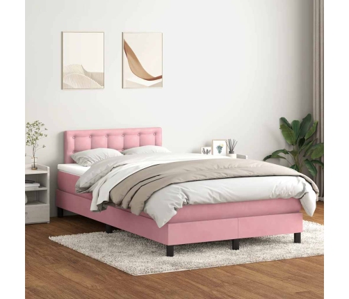 Cama box spring con colchón terciopelo rosa 120x220 cm