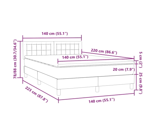 Cama box spring con colchón terciopelo gris claro 140x220 cm