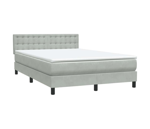 Cama box spring con colchón terciopelo gris claro 140x220 cm