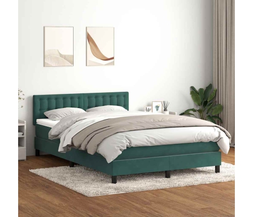 Cama box spring con colchón terciopelo verde oscuro 140x220 cm