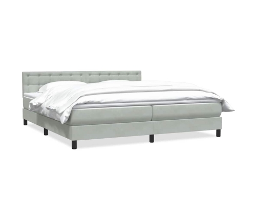 Cama box spring con colchón terciopelo gris claro 200x220 cm