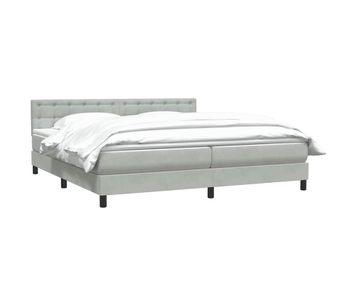 Cama box spring con colchón terciopelo gris claro 200x220 cm