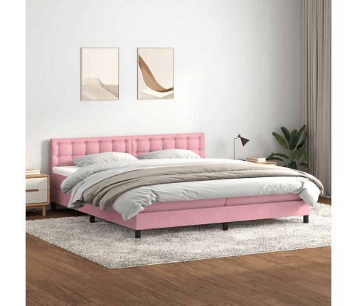 Cama box spring con colchón terciopelo rosa 200x220 cm