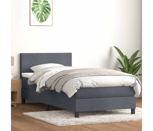 Cama box spring con colchón terciopelo gris oscuro 80x210 cm