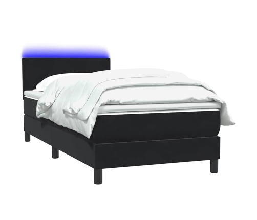 Cama box spring con colchón cuero sintético negro 80x210 cm