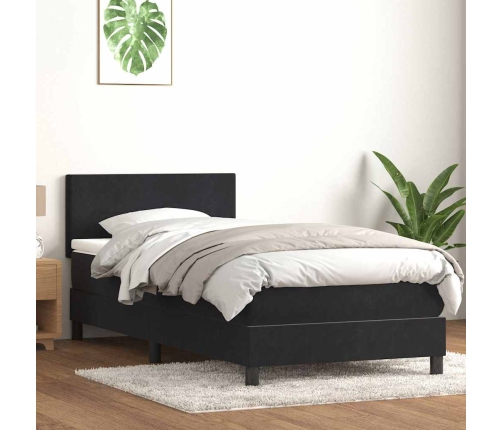 Cama box spring con colchón cuero sintético negro 90x210 cm