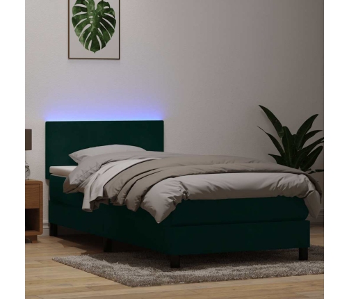 Cama box spring con colchón terciopelo verde oscuro 90x210 cm