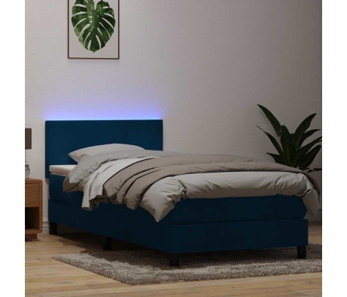 Cama box spring con colchón terciopelo azul oscuro 90x210 cm