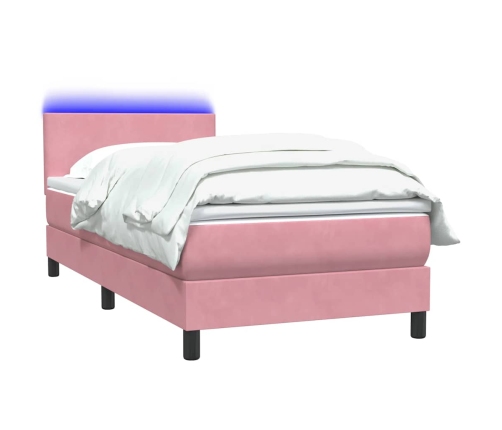 Cama box spring con colchón terciopelo rosa 90x210 cm