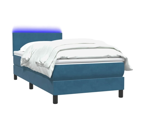 Cama box spring con colchón terciopelo azul oscuro 100x210 cm