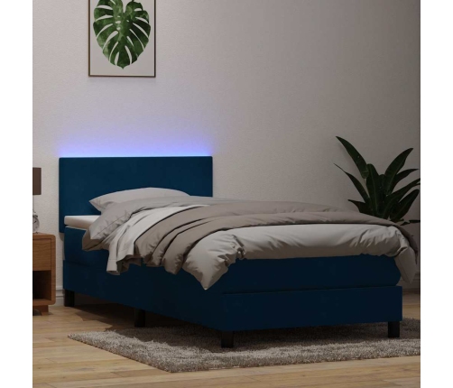 Cama box spring con colchón terciopelo azul oscuro 100x210 cm