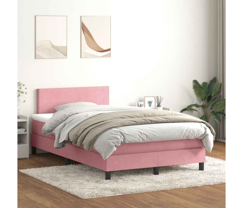 Cama box spring con colchón terciopelo rosa 120x210 cm