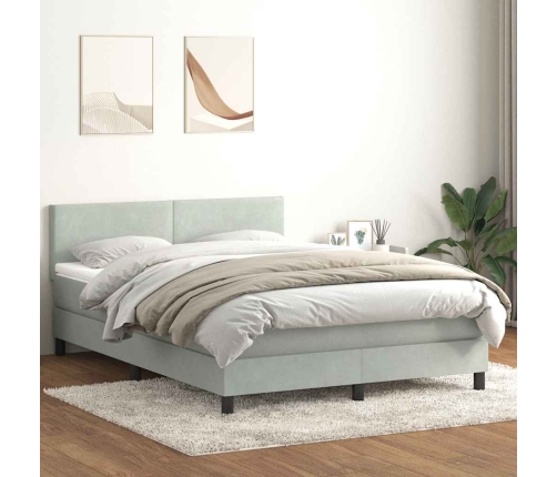 Cama box spring con colchón terciopelo gris claro 140x210 cm