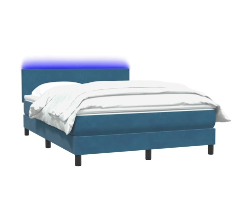 Cama box spring con colchón terciopelo azul oscuro 140x210 cm