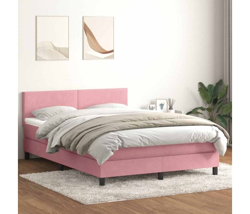 Cama box spring con colchón terciopelo rosa 140x210 cm