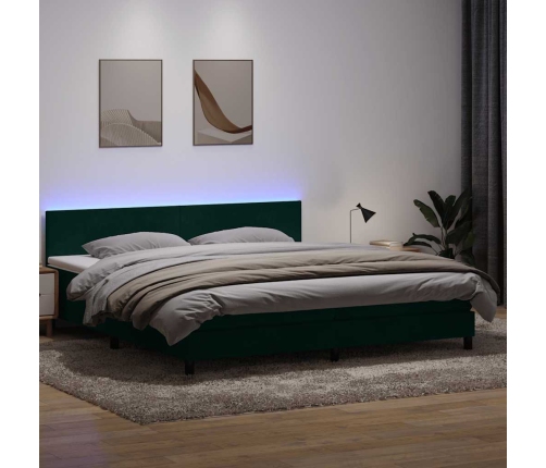 Cama box spring con colchón terciopelo verde oscuro 180x210 cm