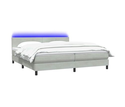 Cama box spring con colchón terciopelo gris claro 200x210 cm